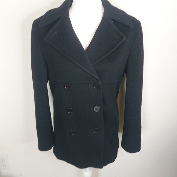 STEVE BY SEARLE -Black Wool Women's Double Breasted Jacket Pea Coat Size 4 - Picture 8 of 9